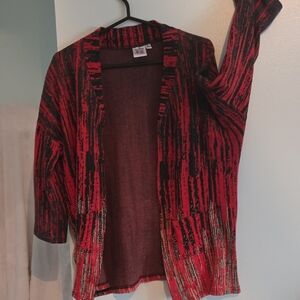 Parsley & Sage Vibrant Red and Black Striped Cardigan